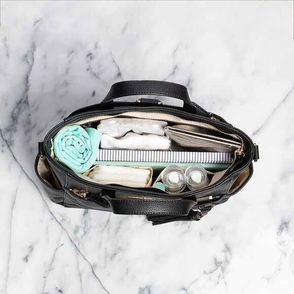 Lily Jade Brittany Convertible Tote Diaper Bag Black Vegan Leather Tassel Travel - Picture 2 of 16